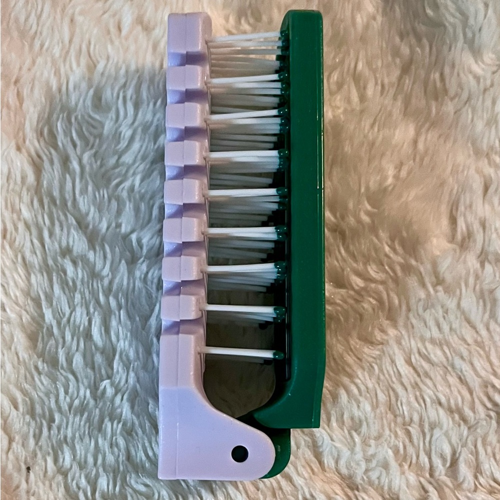 Vintage 90’s Spornette Folding Brush Pop-Up Open Travel Mirror Compact Green/Pur